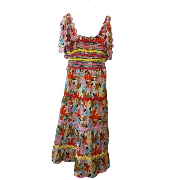 CeliaB Nilsa Multi-Color Floral Print Smocked Midi Dress Size Medium - Picture 2 of 12